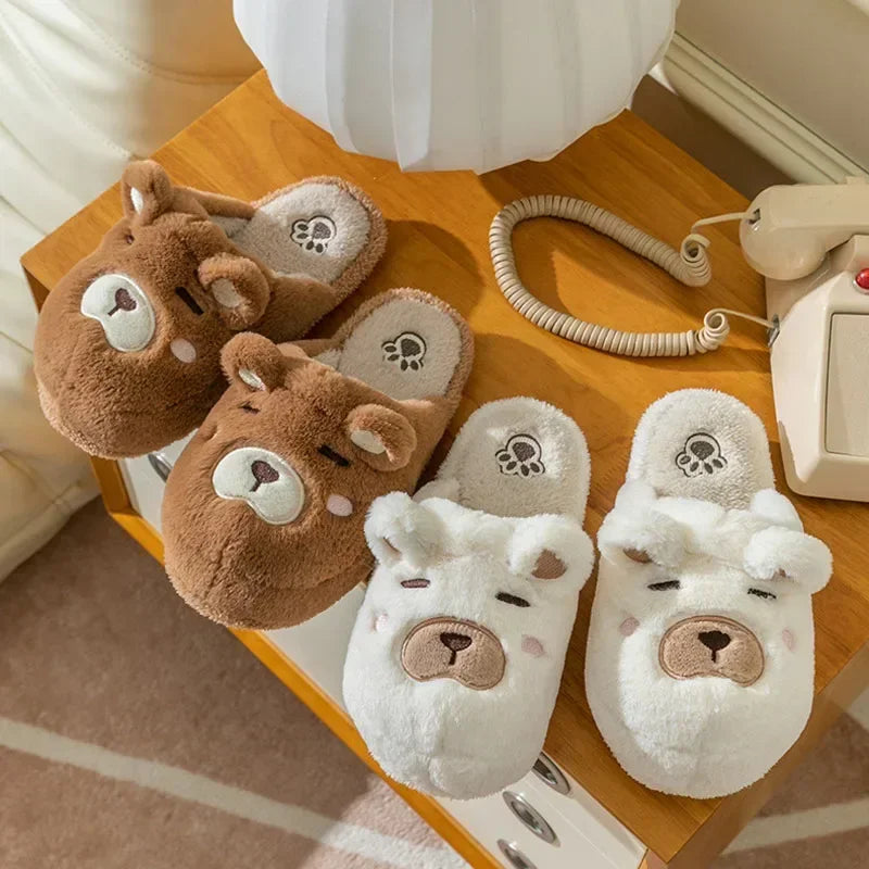 Home Slipper Womens Teddy Bear Winter Warm Plush Contton Indoor Funny Fuzzy Floor House Room Shoes Flat Female Men Male Platform