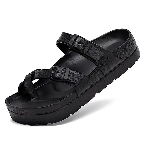 Kidmi Summer Women's Platform Sandals Comfort Foam Slides Lightweight Thick Soles Cloud Sandals Adjustable Buckle Cushion Sandal