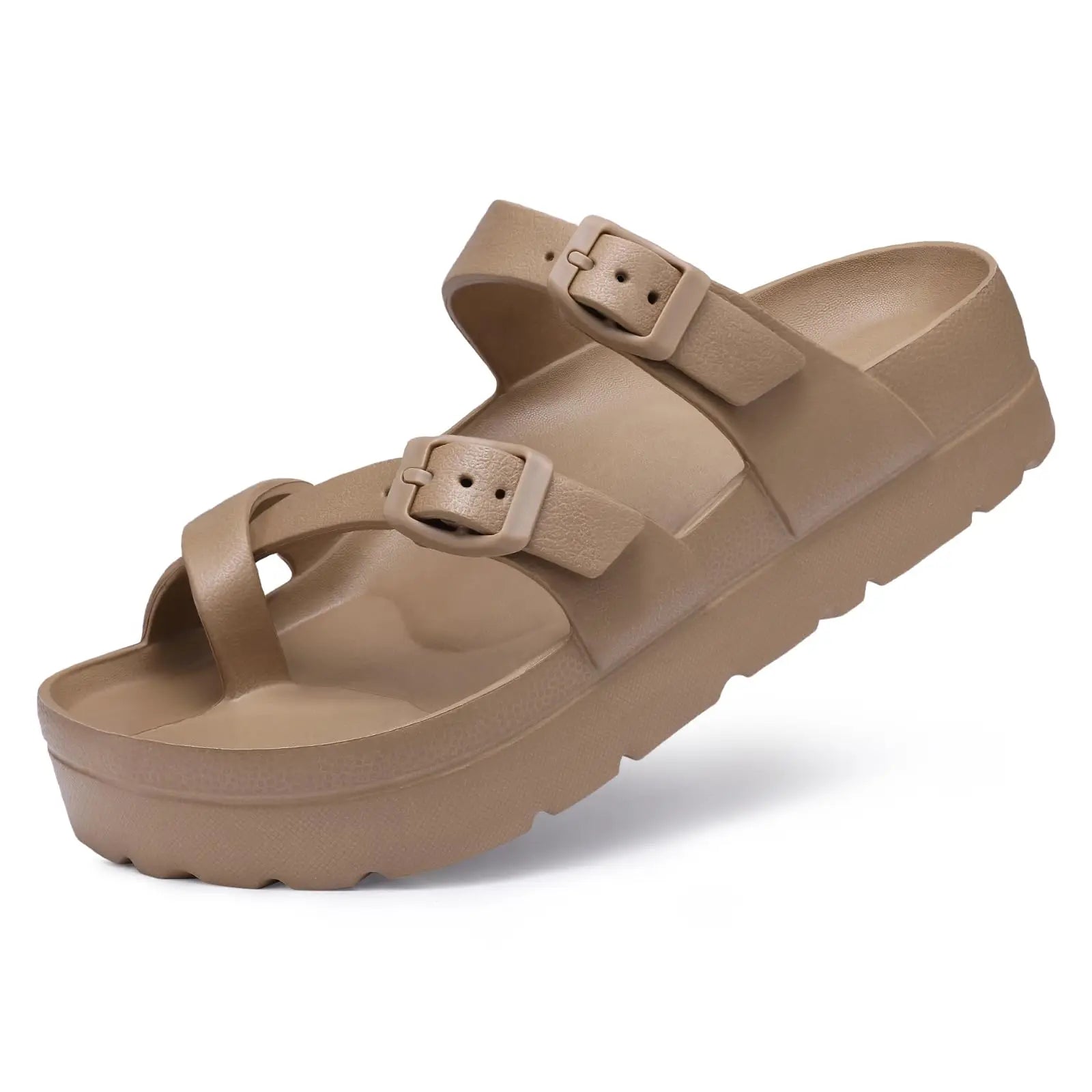 Kidmi Summer Women's Platform Sandals Comfort Foam Slides Lightweight Thick Soles Cloud Sandals Adjustable Buckle Cushion Sandal