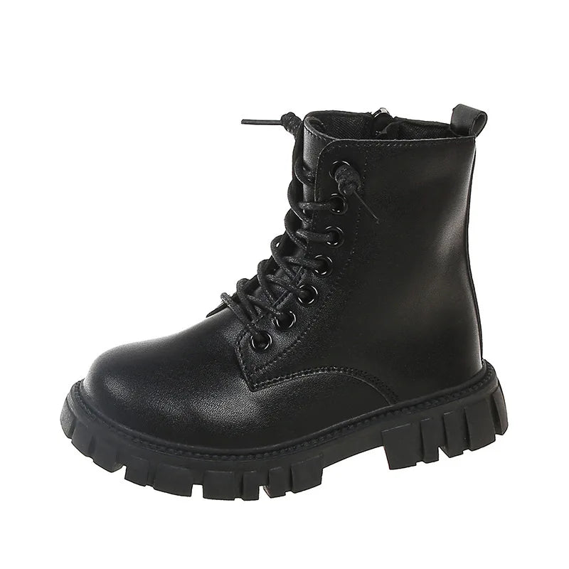 Children's Platform Ankle Boots Spring Autumn Girls Causal Black Leather Boots Fashion Non-slip Kids School Thick Bottom Boots