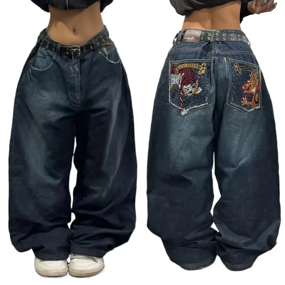 Korean Style Retro Washed Blue Elastic Jeans Women's Y2K Explosions Popular Harajuku hip-hop Gothic Casual Joker Street Wear