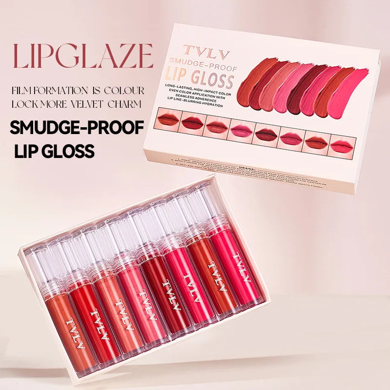 8PCS Non-Stick Cup Liquid Lipstick Set Waterproof Long Lasting Velvet Matte Lip Gloss High Pigment Lip Tint Cosmetics Makeup Kit