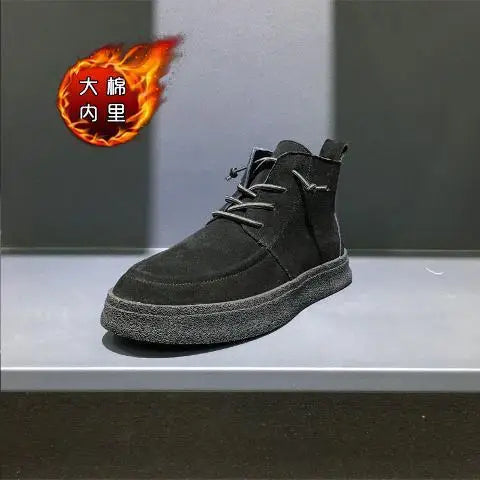 High Top Sneakers Men Winter Plush Boots Fashion Casual Nubuck Leather Breathable Height Increased Flat Platform Board Shoes