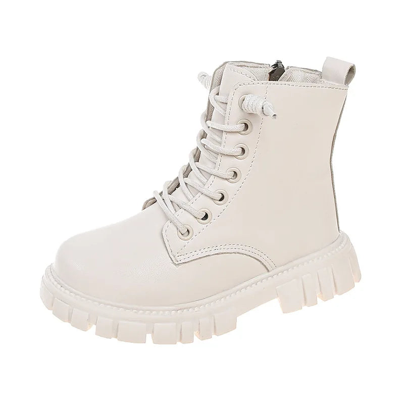 Children's Platform Ankle Boots Spring Autumn Girls Causal Black Leather Boots Fashion Non-slip Kids School Thick Bottom Boots