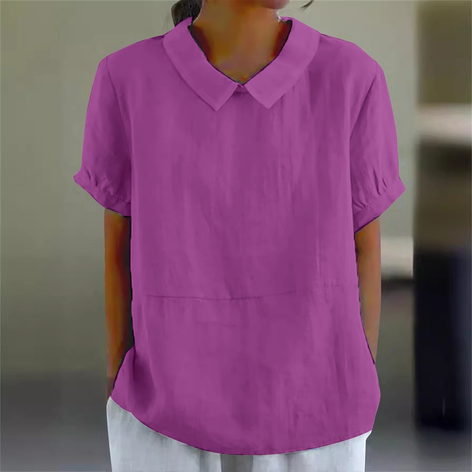 Collared Shirt Women's Short-sleeved Cotton Top