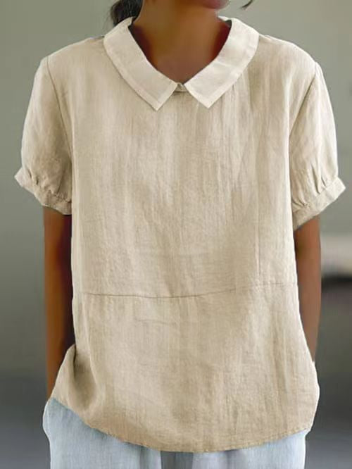 Collared Shirt Women's Short-sleeved Cotton Top