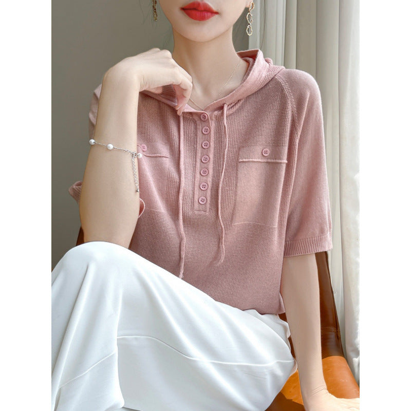 Knitted Summer Casual Simple Base Short-Sleeve Top