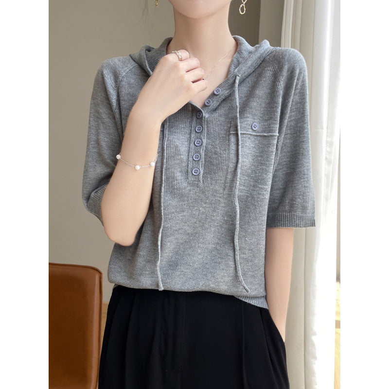 Knitted Summer Casual Simple Base Short-Sleeve Top
