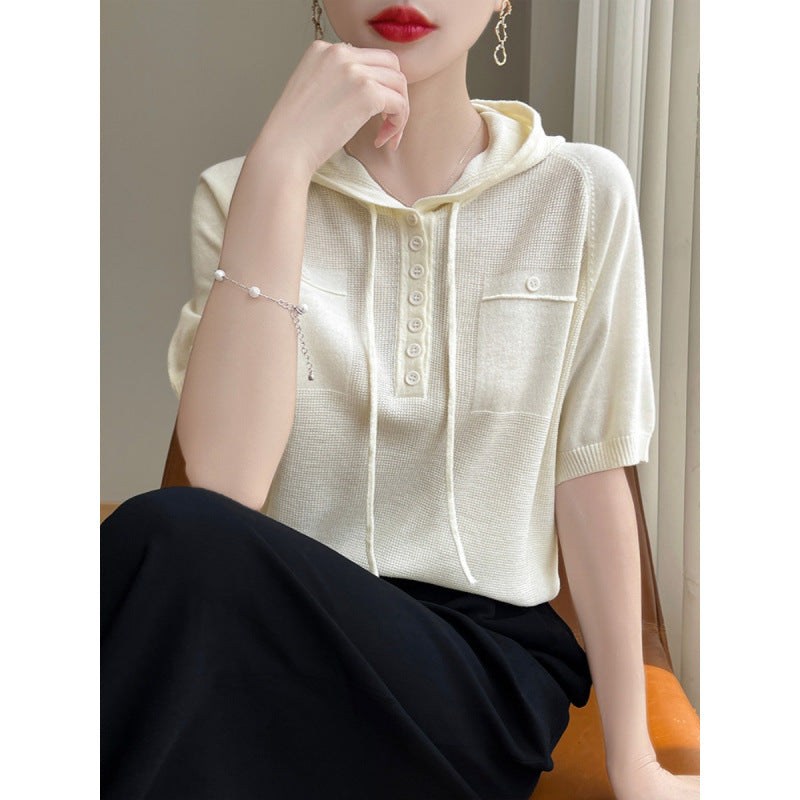 Knitted Summer Casual Simple Base Short-Sleeve Top